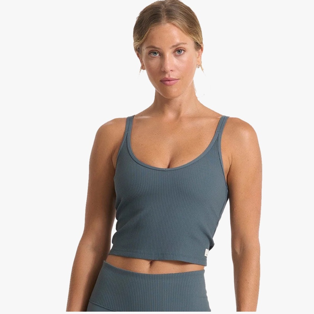 Vuori Ribbed Scoop Tank Top in Slate Blue